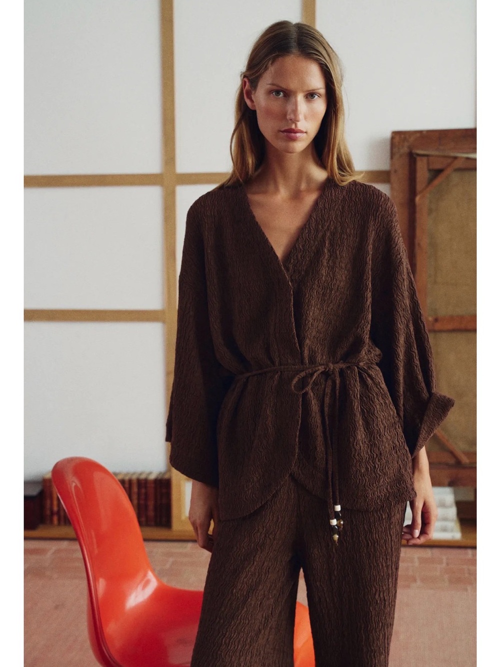 Zara crinkle effect belted jacket & pants set - Picture 9 of 14